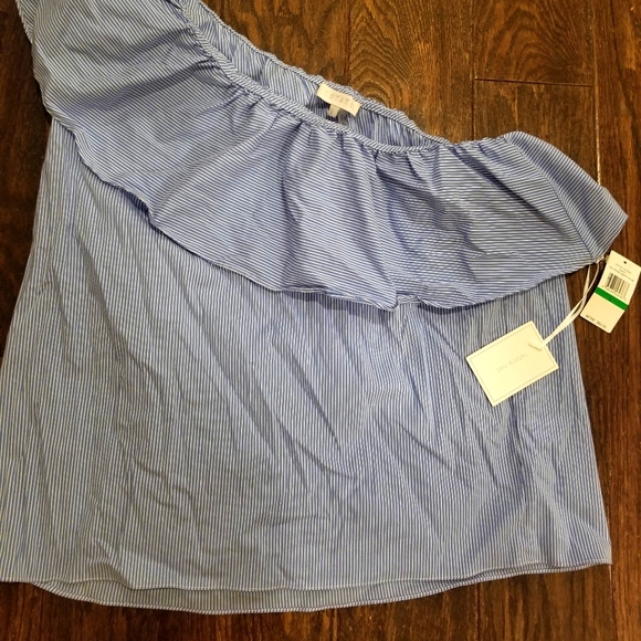 1.State One Shoulder Ruffle Top Liberty Blue Large - Picture 5 of 5